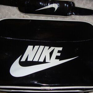 Vintage Nike Patent Leather look Black & White Messenger Gym Bag